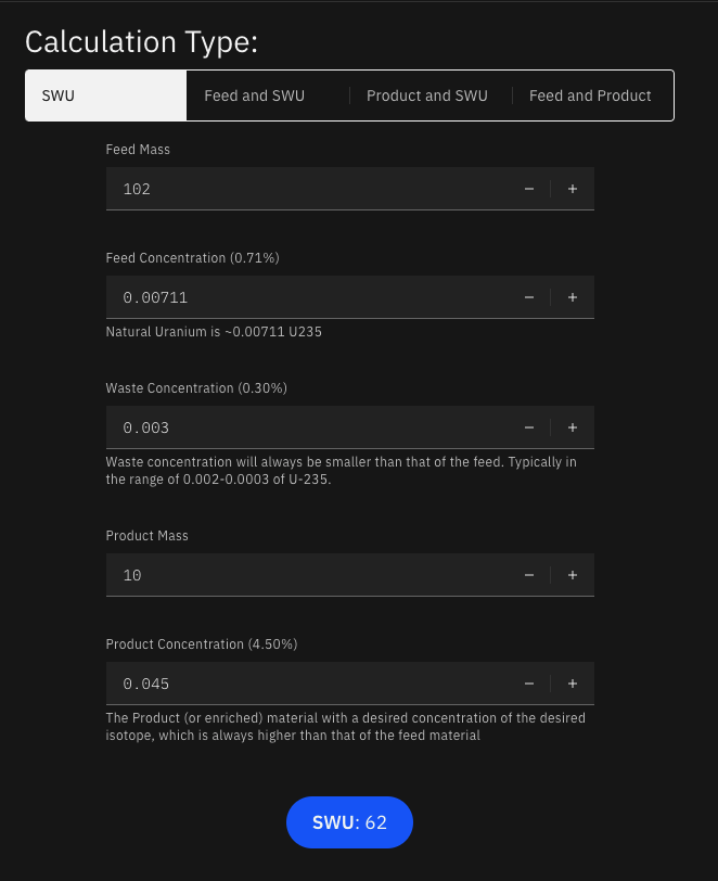 Screenshot of Enrichment Calculator